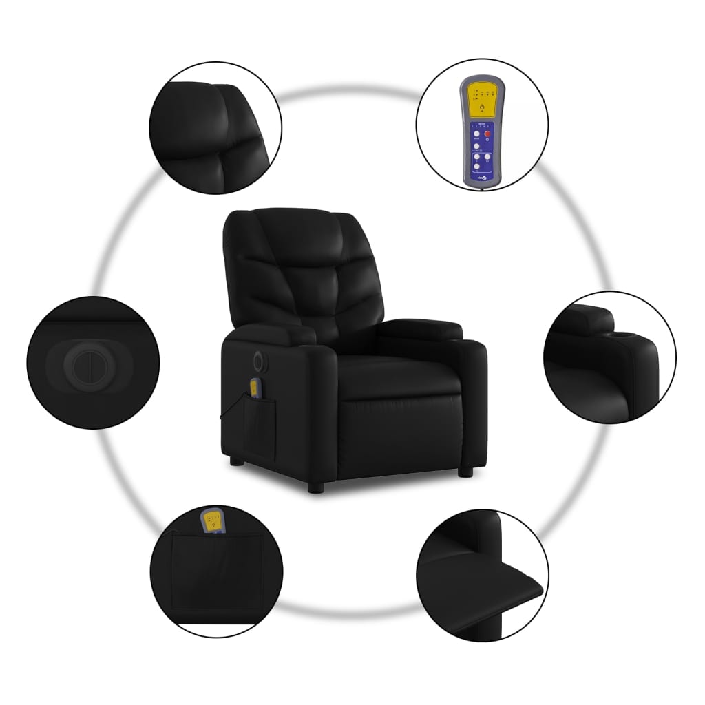 Fauteuil de massage inclinable électrique noir similicuir Fauteuils vidaXL   