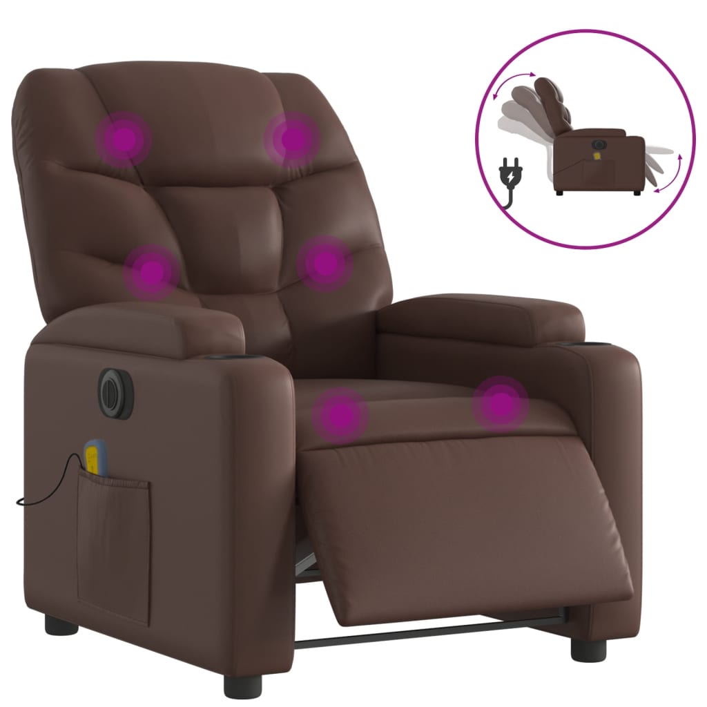 Fauteuil de massage inclinable électrique marron similicuir Fauteuils vidaXL   