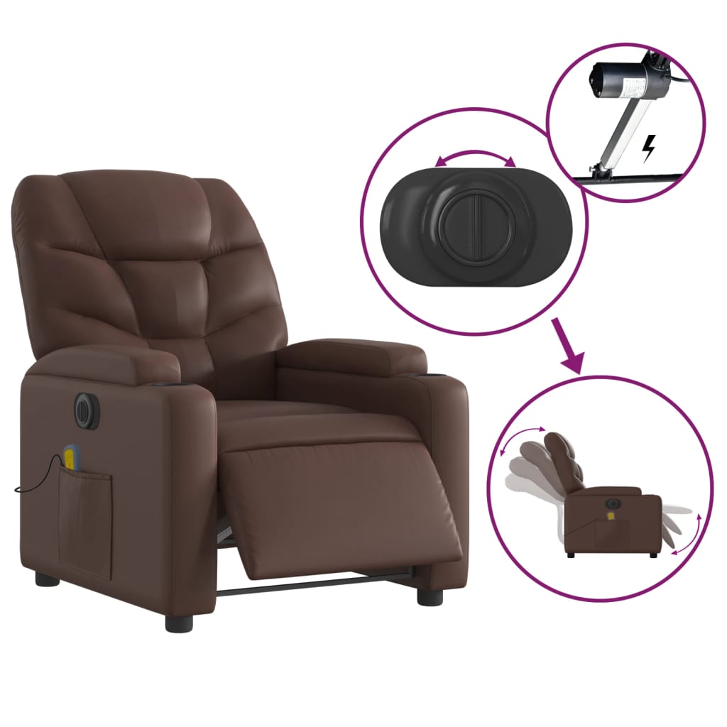 Fauteuil de massage inclinable électrique marron similicuir Fauteuils vidaXL   