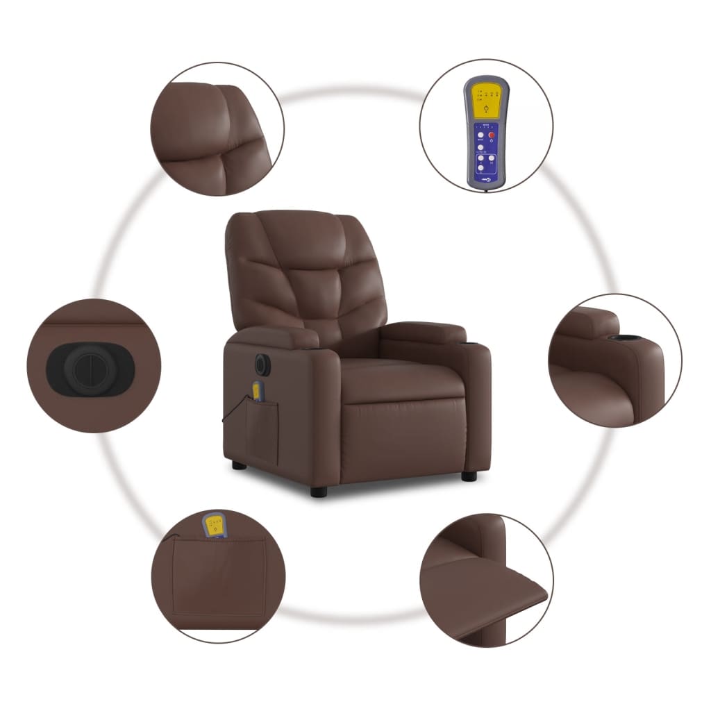 Fauteuil de massage inclinable électrique marron similicuir Fauteuils vidaXL   