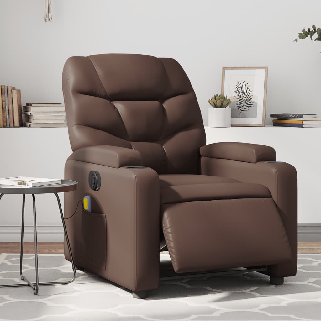 Fauteuil de massage inclinable électrique marron similicuir Fauteuils vidaXL   