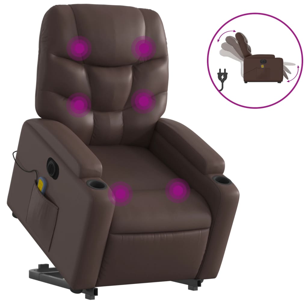 Fauteuil inclinable de massage électrique marron similicuir Fauteuils vidaXL   