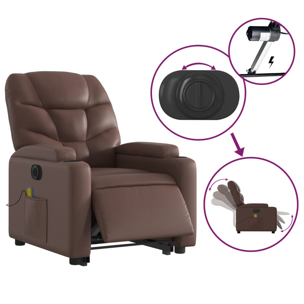 Fauteuil inclinable de massage électrique marron similicuir Fauteuils vidaXL   