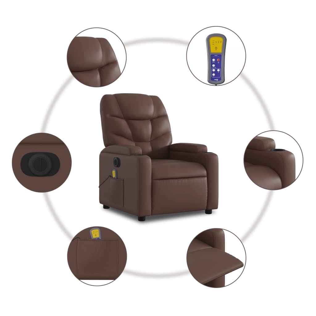 Fauteuil inclinable de massage électrique marron similicuir Fauteuils vidaXL   