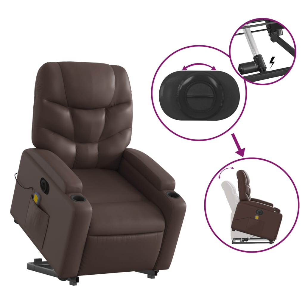 Fauteuil inclinable de massage électrique marron similicuir Fauteuils vidaXL   