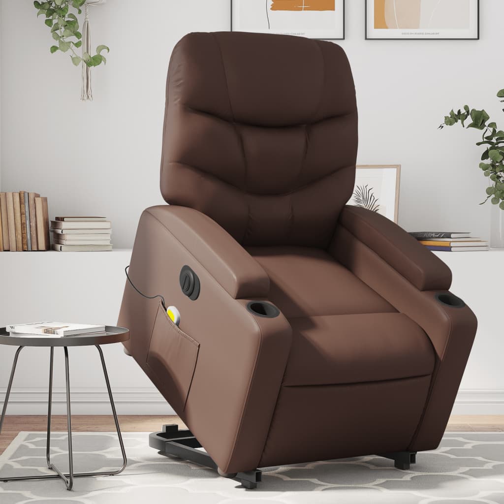 Fauteuil inclinable de massage électrique marron similicuir Fauteuils vidaXL   