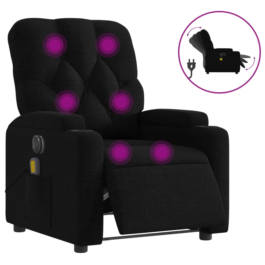 Fauteuil de massage inclinable électrique Noir Tissu Fauteuils vidaXL   