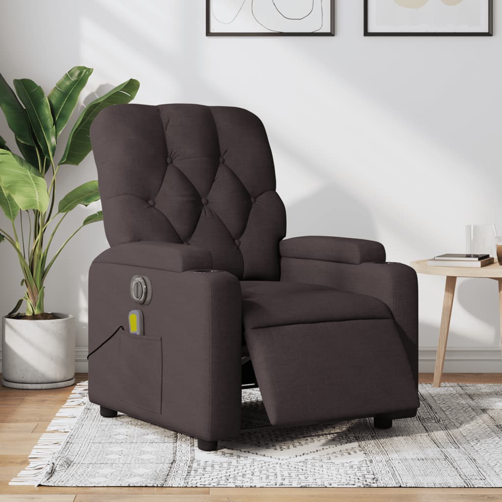 Fauteuil de massage inclinable électrique Marron foncé Tissu Fauteuils vidaXL   