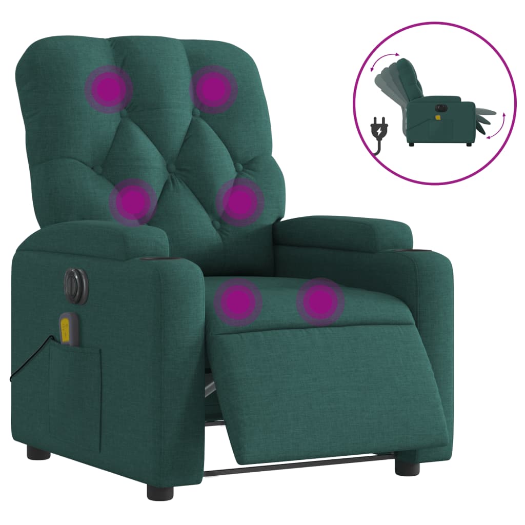 Fauteuil de massage inclinable électrique Vert foncé Tissu Fauteuils vidaXL   