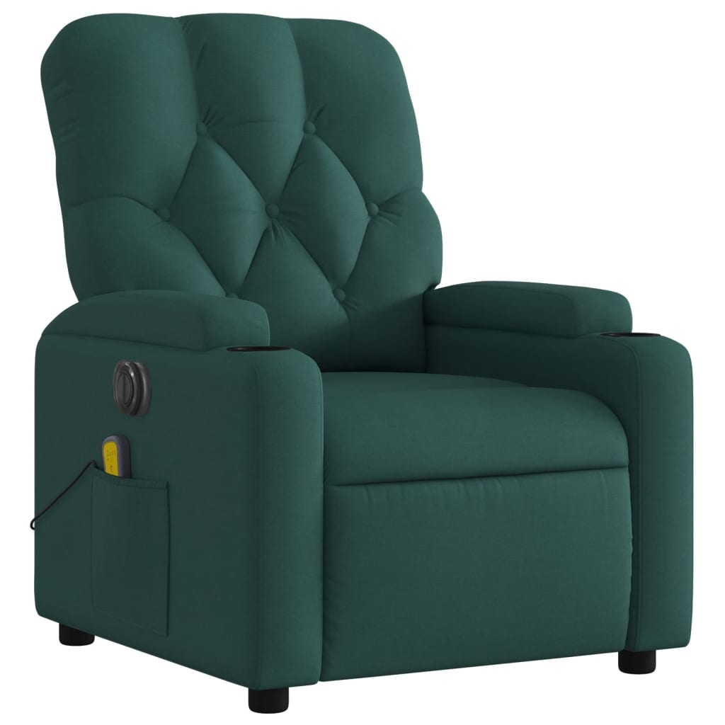 Fauteuil de massage inclinable électrique Vert foncé Tissu Fauteuils vidaXL   