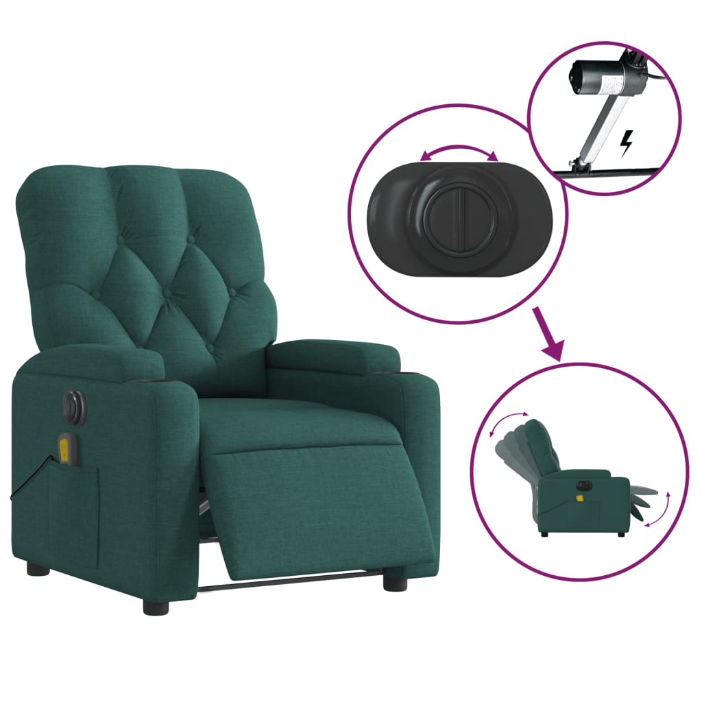 Fauteuil de massage inclinable électrique Vert foncé Tissu Fauteuils vidaXL   