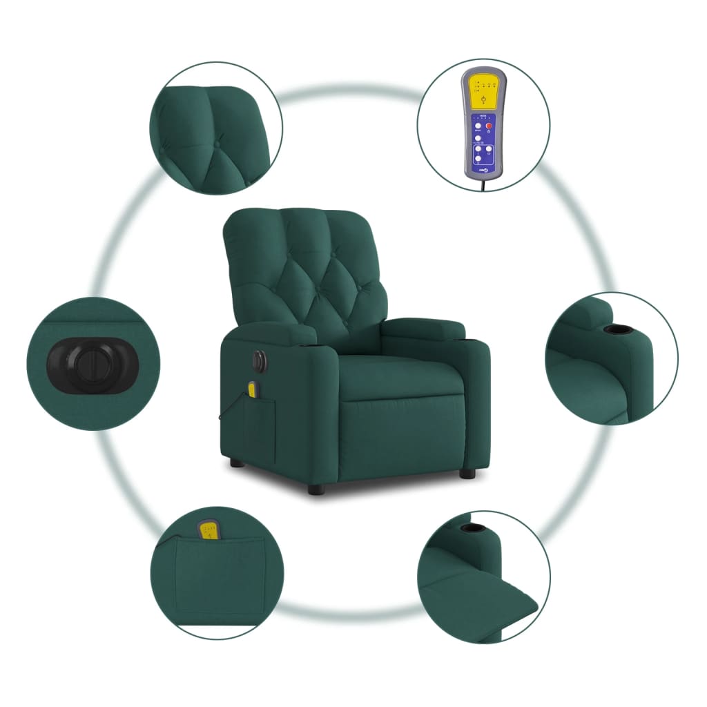 Fauteuil de massage inclinable électrique Vert foncé Tissu Fauteuils vidaXL   