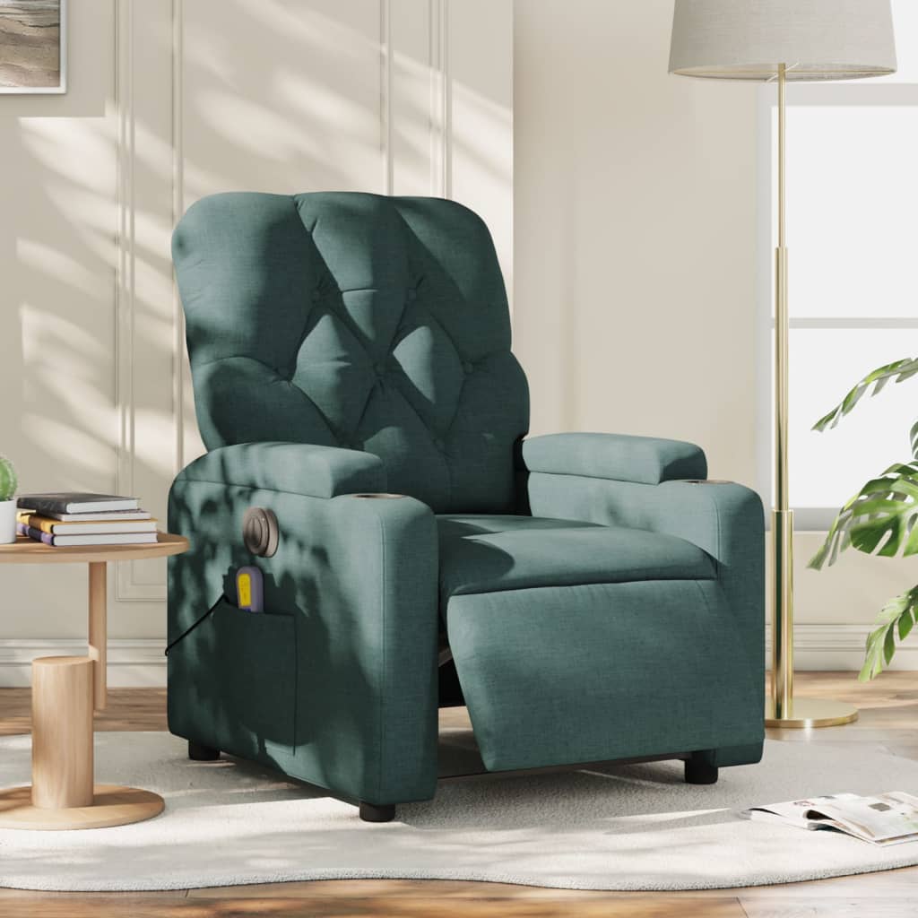 Fauteuil de massage inclinable électrique Vert foncé Tissu Fauteuils vidaXL   