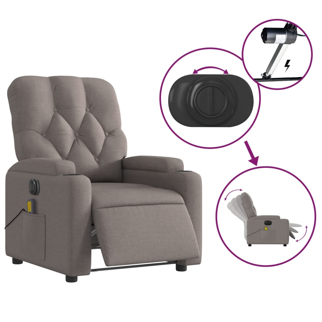 Fauteuil de massage inclinable électrique Taupe Tissu Fauteuils vidaXL   