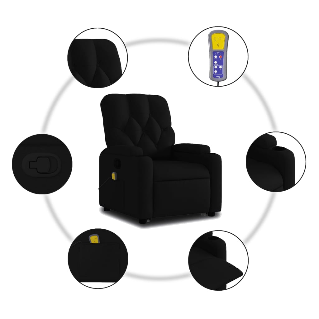 Fauteuil de massage inclinable Noir Tissu Fauteuils vidaXL   