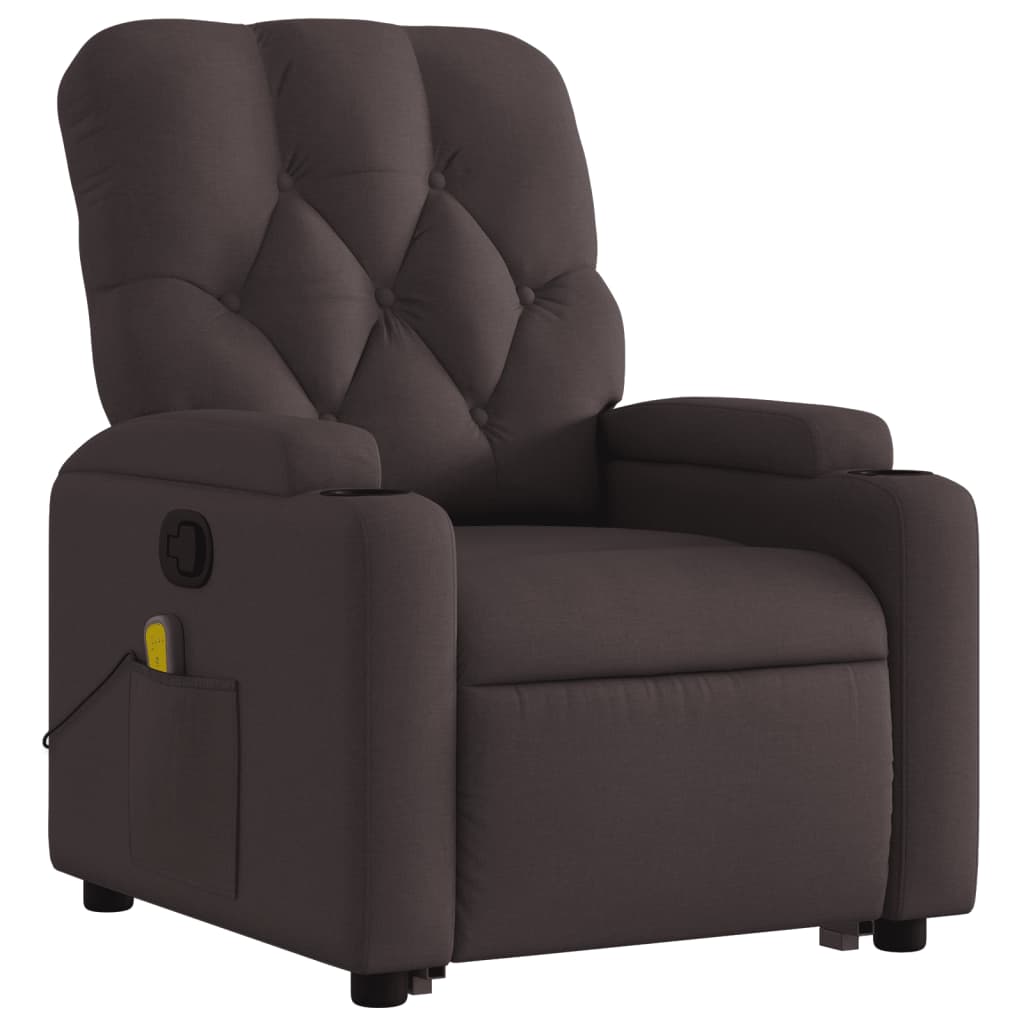 Fauteuil inclinable de massage Marron foncé Tissu Fauteuils vidaXL   