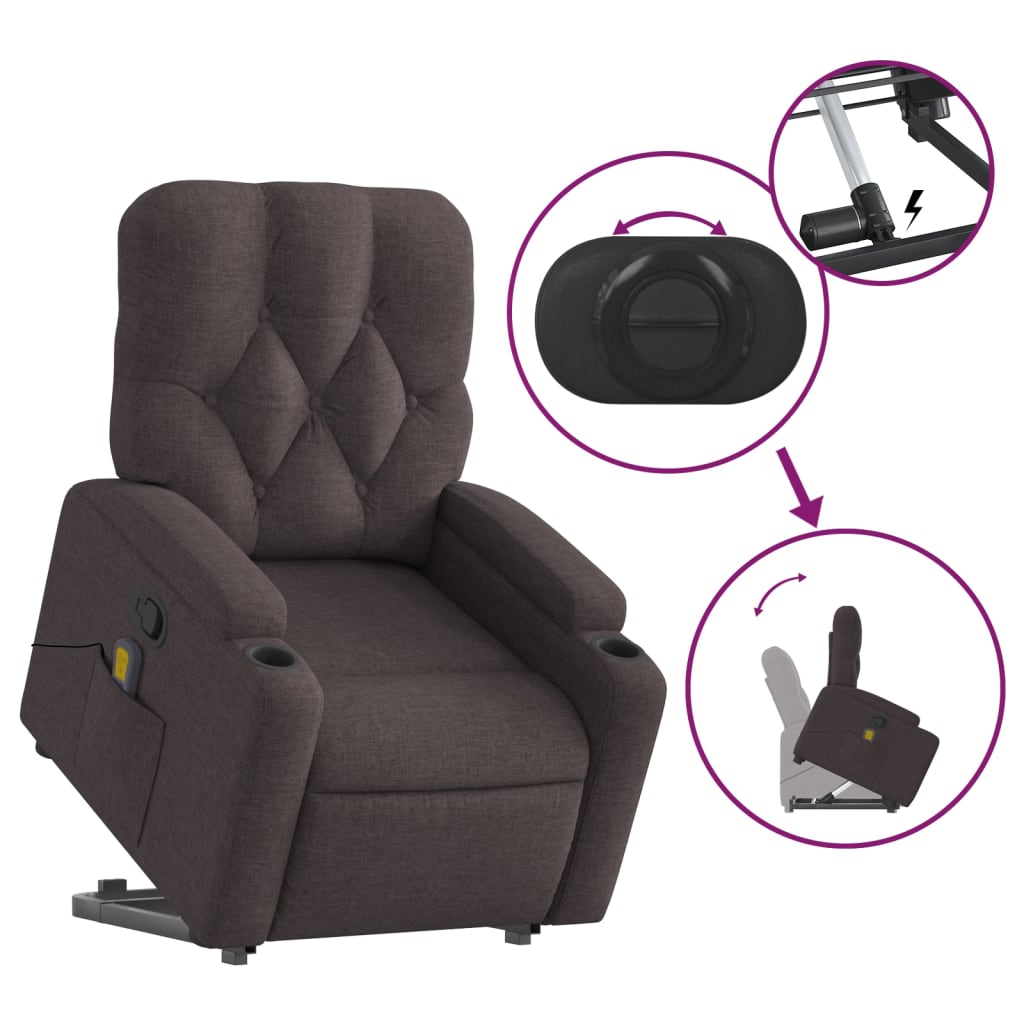 Fauteuil inclinable de massage Marron foncé Tissu Fauteuils vidaXL   