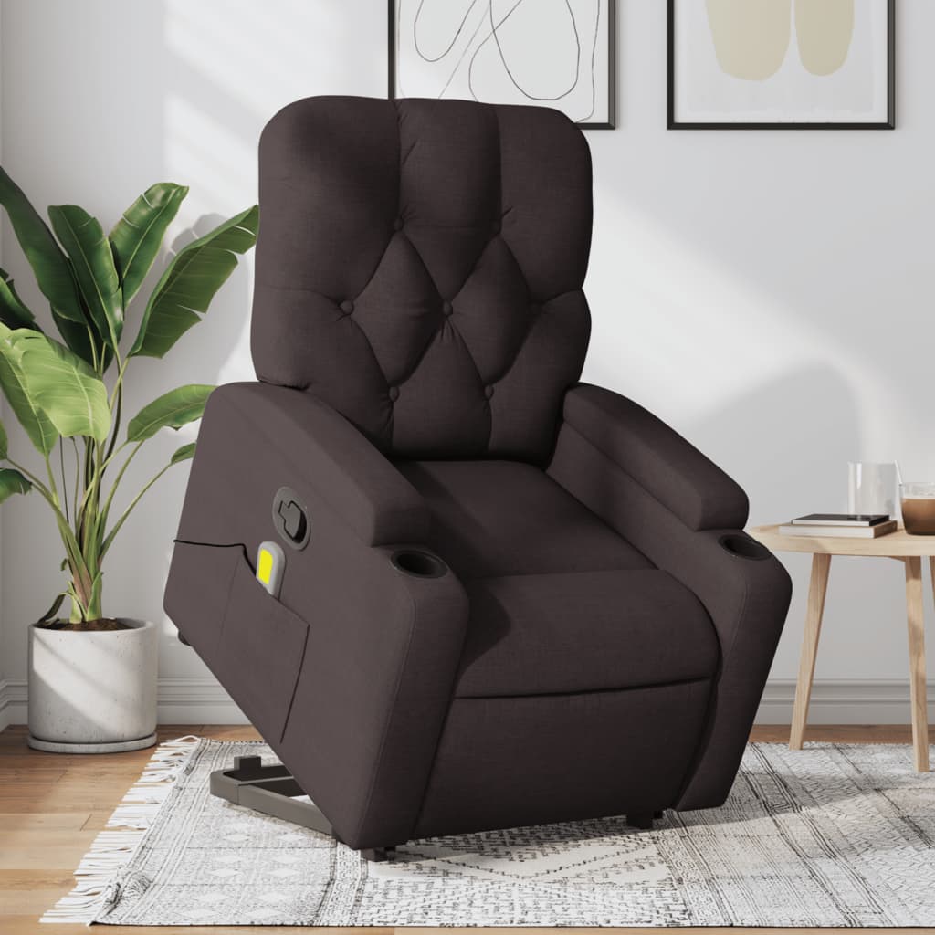 Fauteuil inclinable de massage Marron foncé Tissu Fauteuils vidaXL   