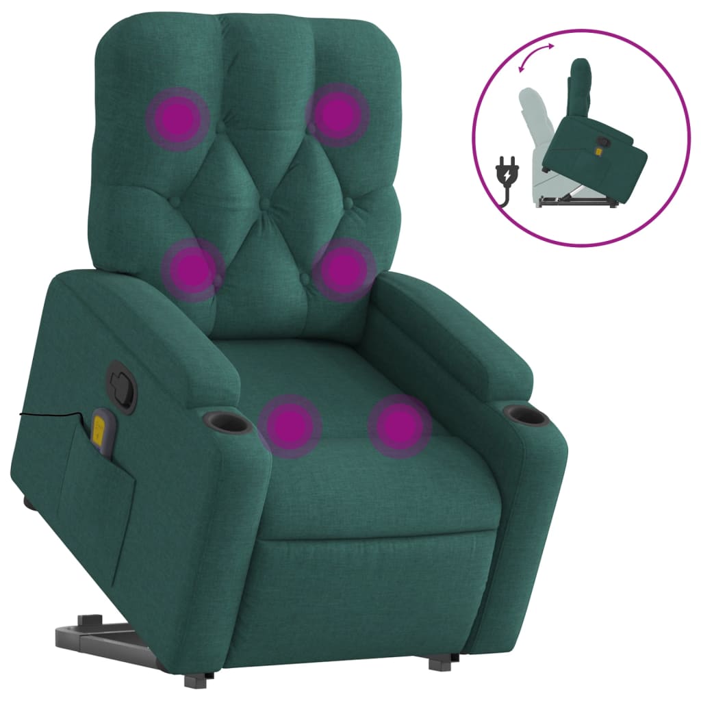 Fauteuil inclinable de massage Vert foncé Tissu Fauteuils vidaXL   