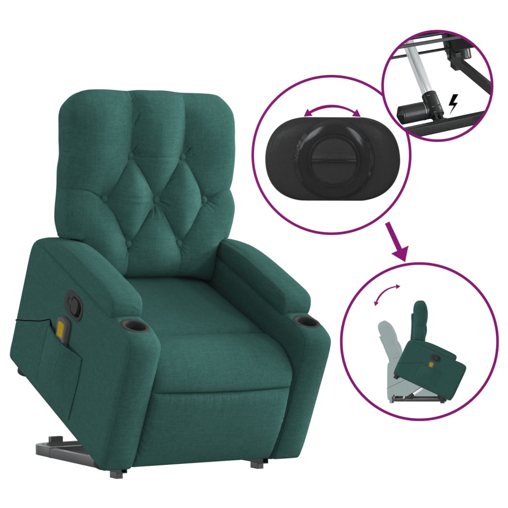 Fauteuil inclinable de massage Vert foncé Tissu Fauteuils vidaXL   