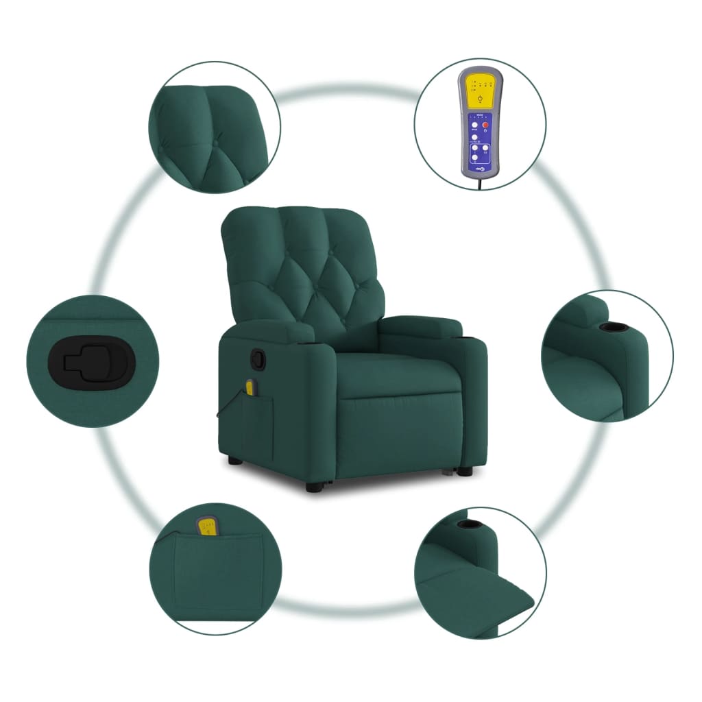 Fauteuil inclinable de massage Vert foncé Tissu Fauteuils vidaXL   