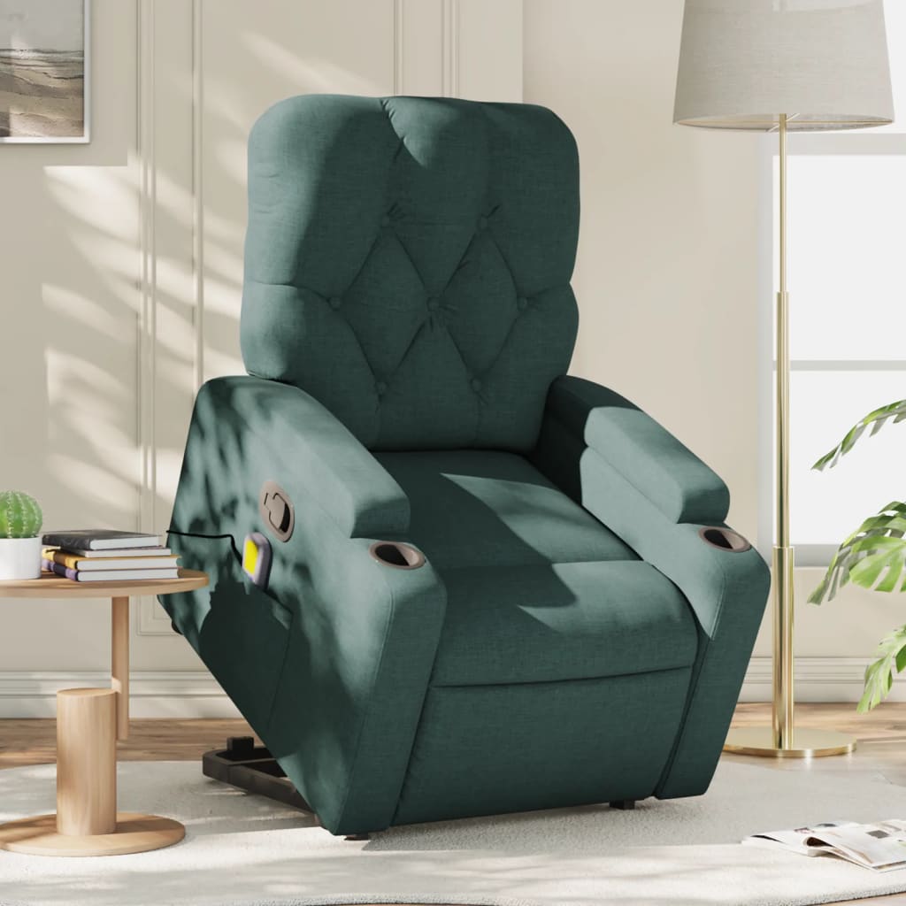 Fauteuil inclinable de massage Vert foncé Tissu Fauteuils vidaXL   