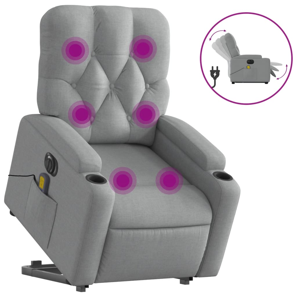 Fauteuil inclinable de massage électrique Gris clair Tissu Fauteuils vidaXL   