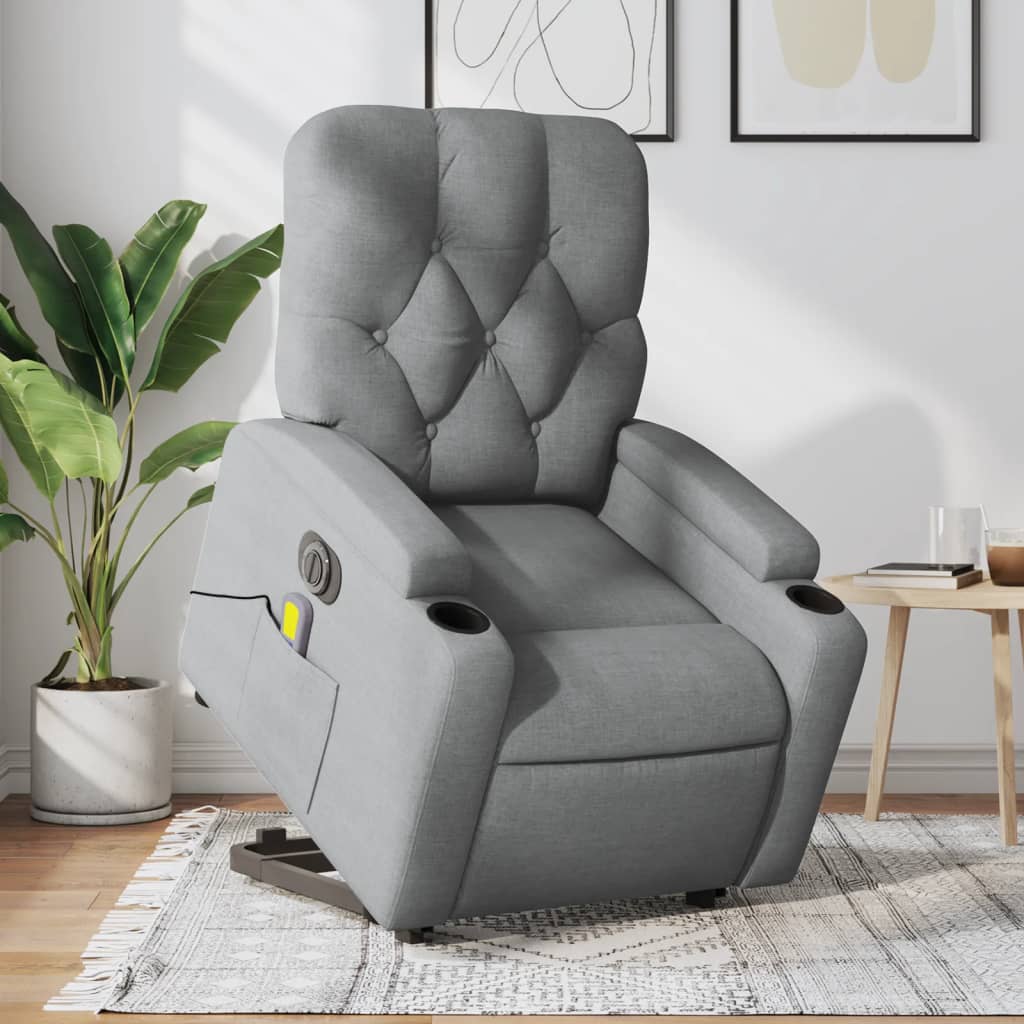 Fauteuil inclinable de massage électrique Gris clair Tissu Fauteuils vidaXL   