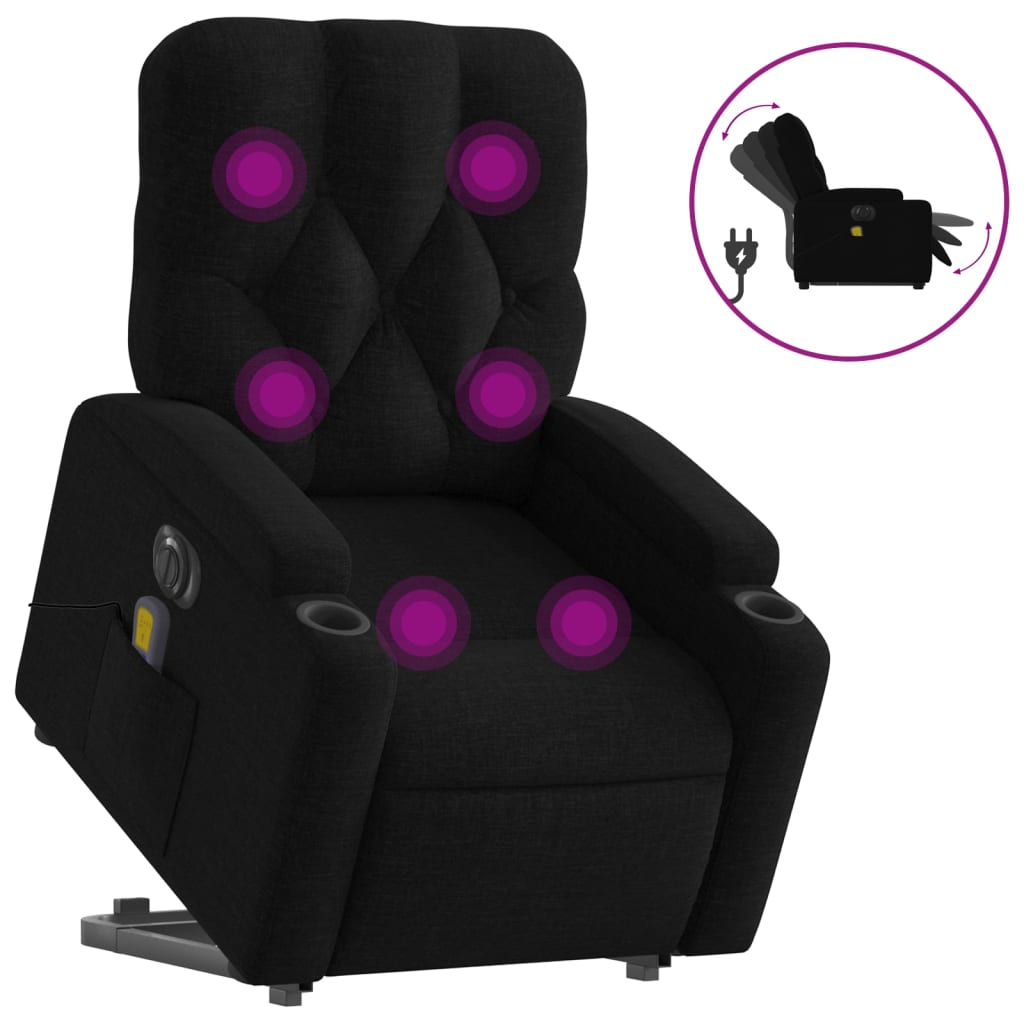 Fauteuil inclinable de massage électrique Noir Tissu Fauteuils vidaXL   