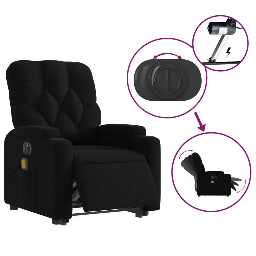 Fauteuil inclinable de massage électrique Noir Tissu Fauteuils vidaXL   