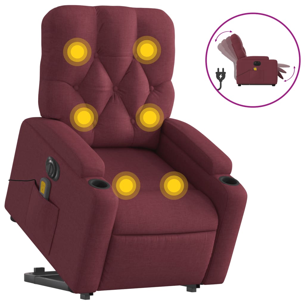 Fauteuil inclinable de massage électrique Rouge bordeaux Tissu Fauteuils vidaXL   