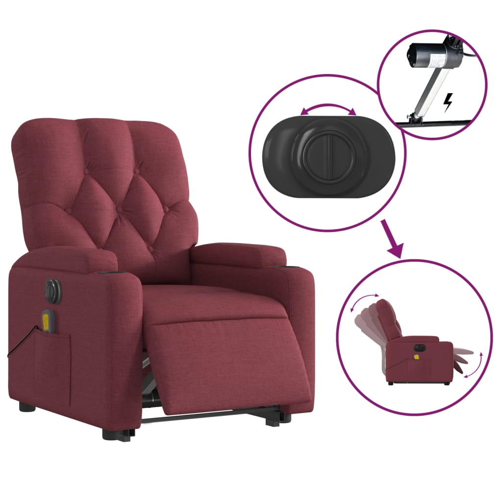 Fauteuil inclinable de massage électrique Rouge bordeaux Tissu Fauteuils vidaXL   