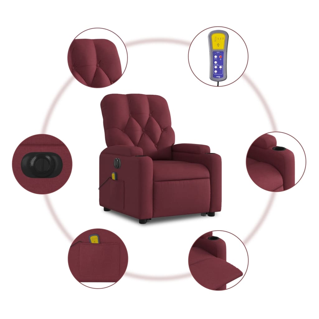 Fauteuil inclinable de massage électrique Rouge bordeaux Tissu Fauteuils vidaXL   