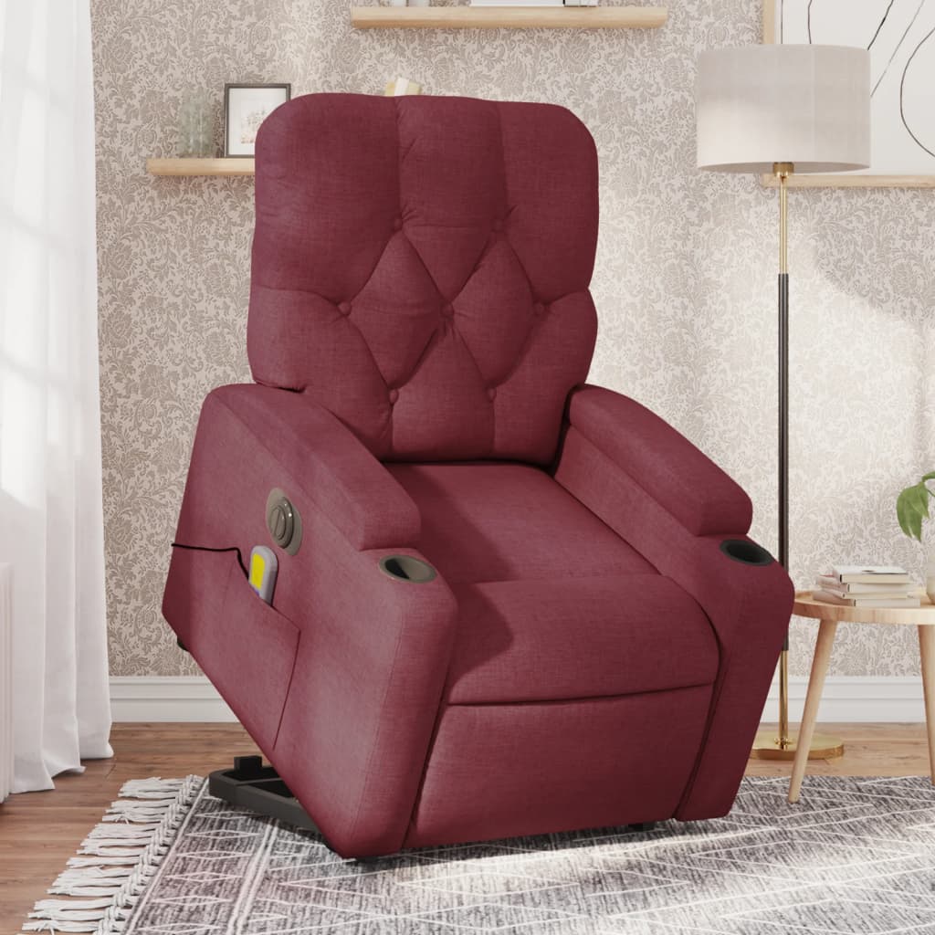 Fauteuil inclinable de massage électrique Rouge bordeaux Tissu Fauteuils vidaXL   