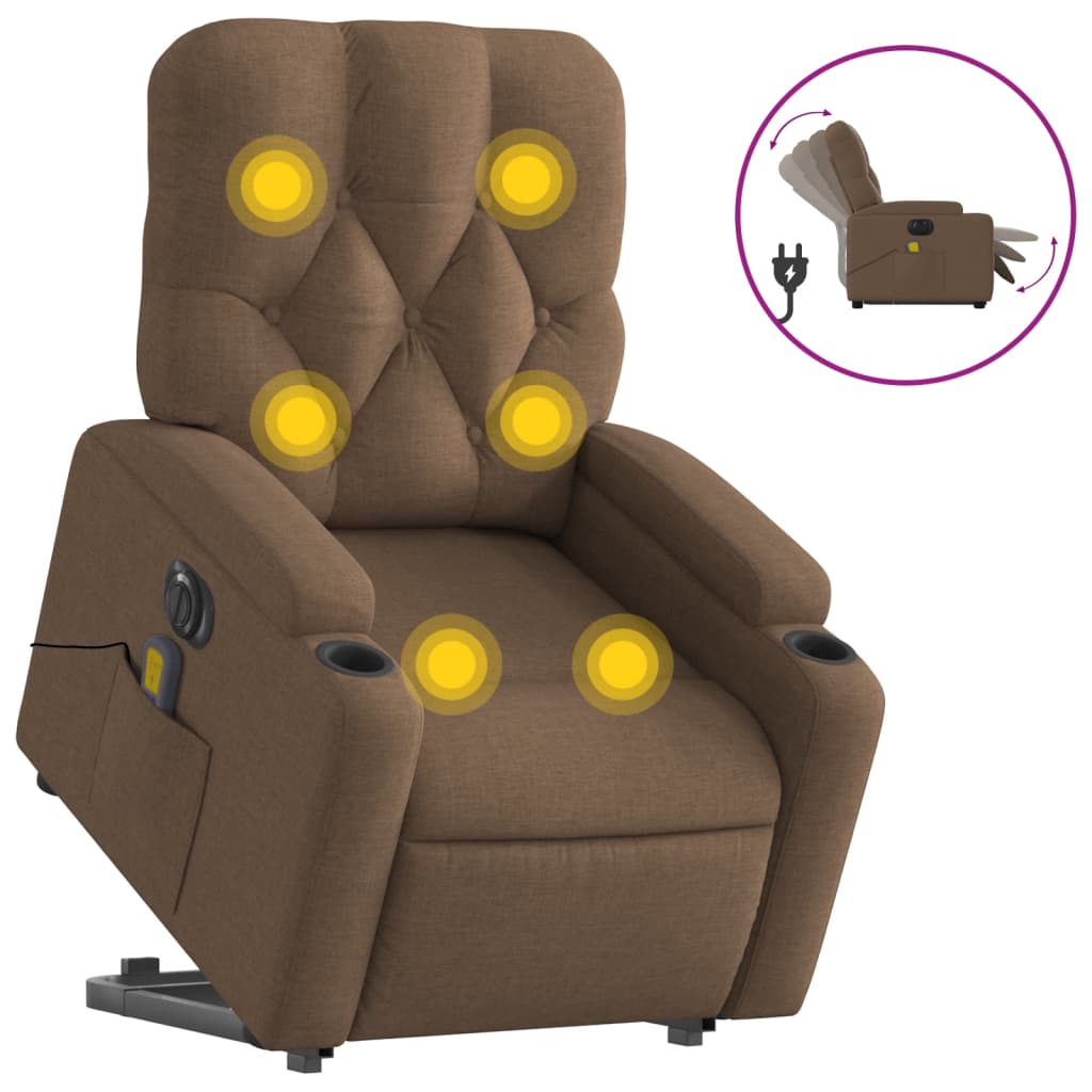 Fauteuil inclinable de massage électrique Marron Tissu Fauteuils vidaXL   