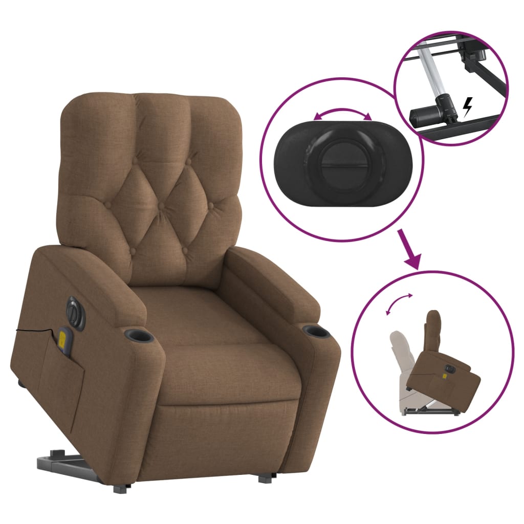 Fauteuil inclinable de massage électrique Marron Tissu Fauteuils vidaXL   