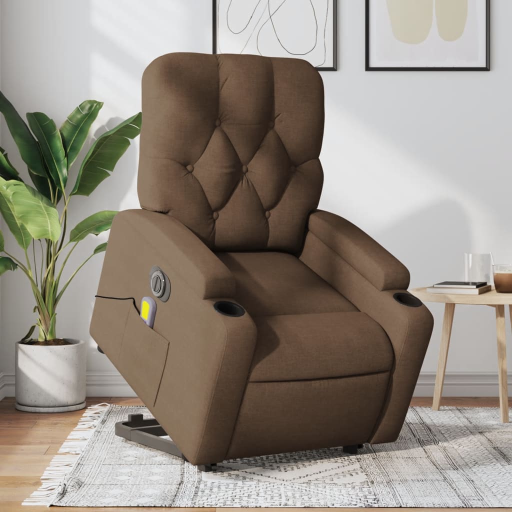 Fauteuil inclinable de massage électrique Marron Tissu Fauteuils vidaXL   