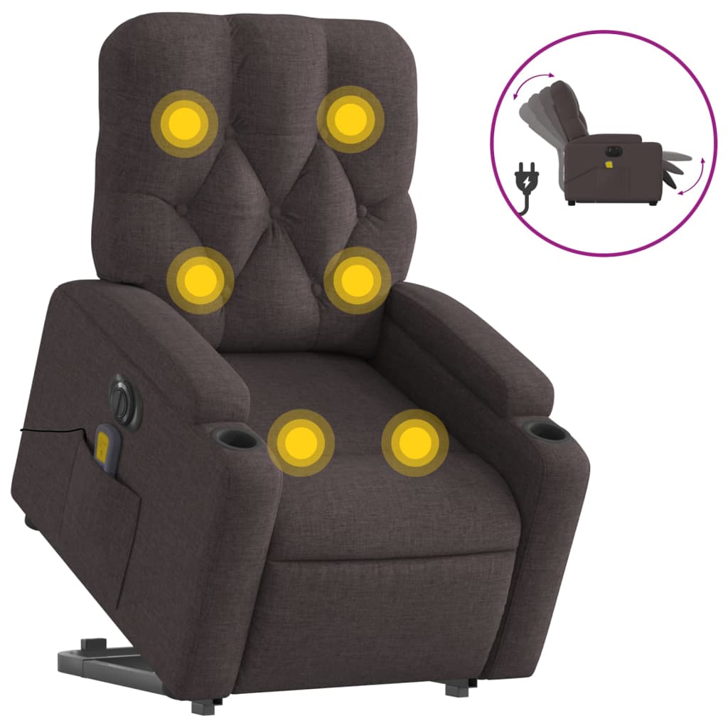 Fauteuil inclinable de massage électrique Marron foncé Tissu Fauteuils vidaXL   