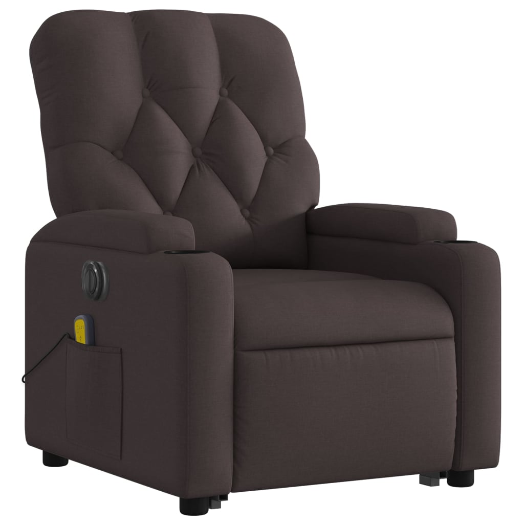 Fauteuil inclinable de massage électrique Marron foncé Tissu Fauteuils vidaXL   