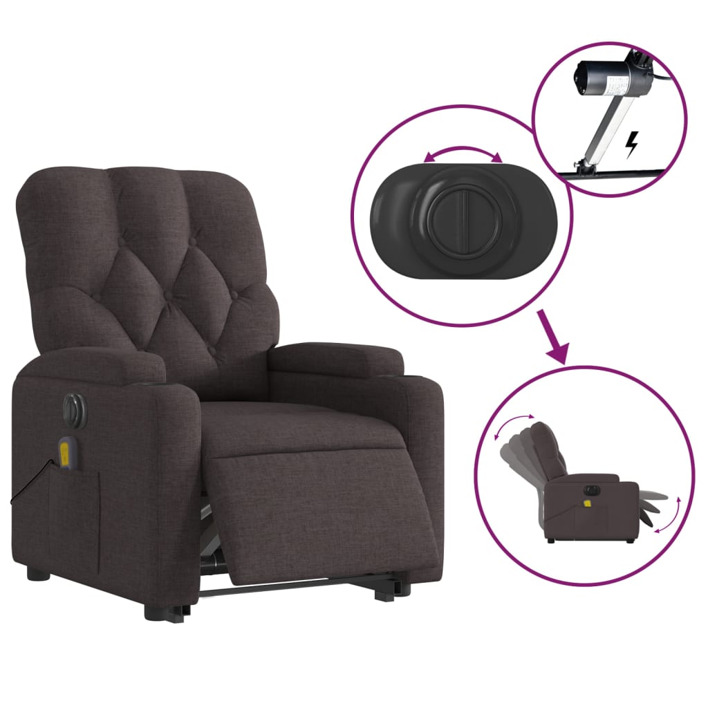 Fauteuil inclinable de massage électrique Marron foncé Tissu Fauteuils vidaXL   