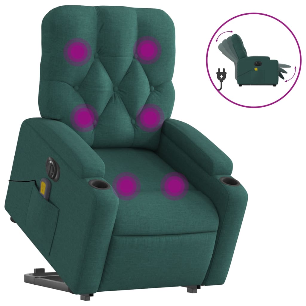 Fauteuil inclinable de massage électrique Vert foncé Tissu Fauteuils vidaXL   