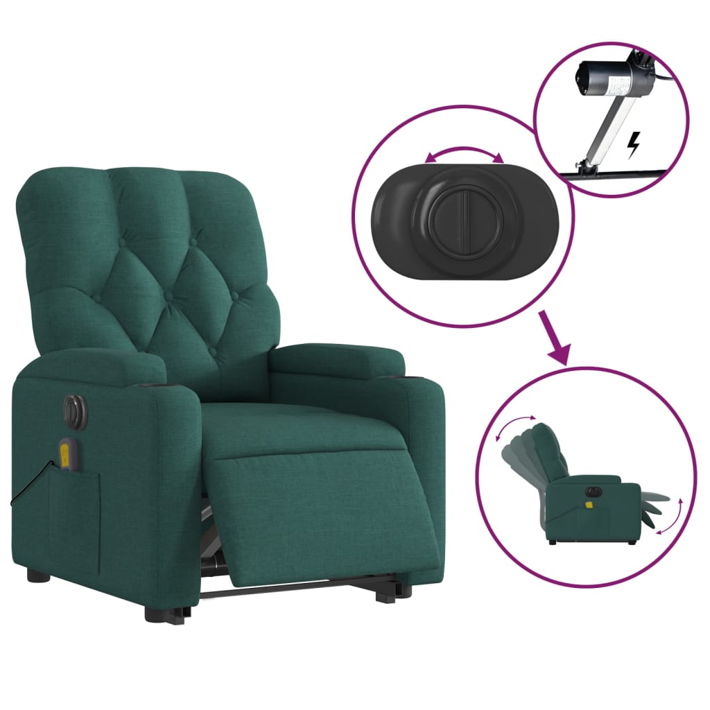 Fauteuil inclinable de massage électrique Vert foncé Tissu Fauteuils vidaXL   