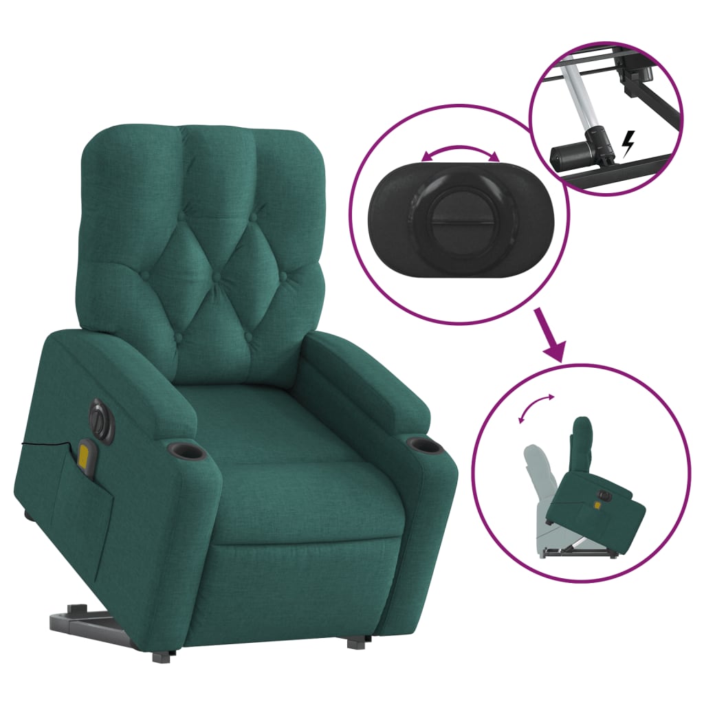 Fauteuil inclinable de massage électrique Vert foncé Tissu Fauteuils vidaXL   