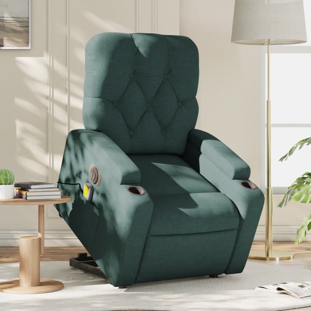 Fauteuil inclinable de massage électrique Vert foncé Tissu Fauteuils vidaXL   