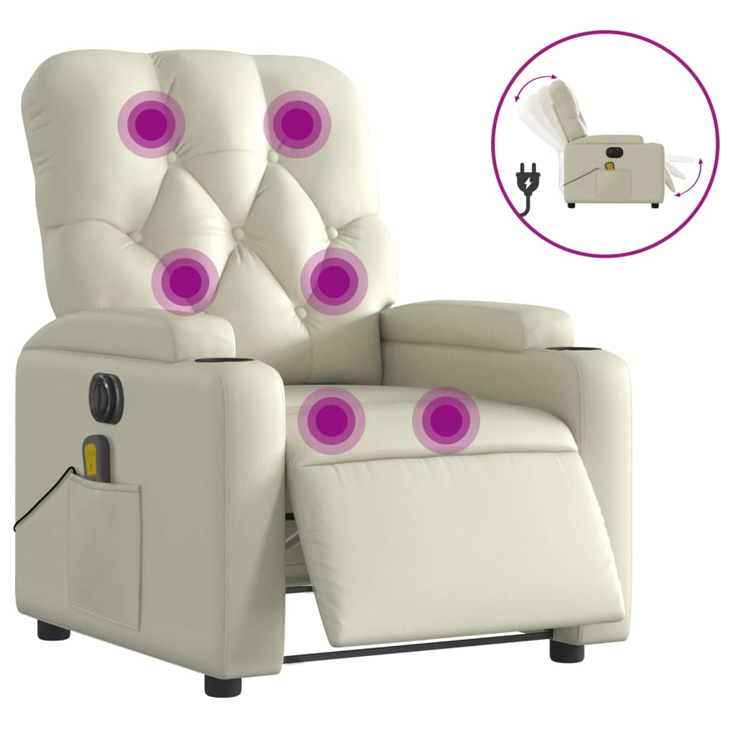 Fauteuil de massage inclinable électrique crème similicuir Fauteuils vidaXL   