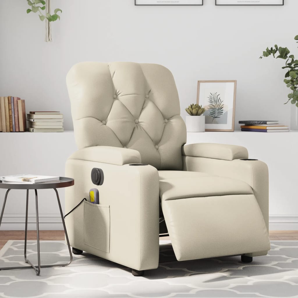 Fauteuil de massage inclinable électrique crème similicuir Fauteuils vidaXL   