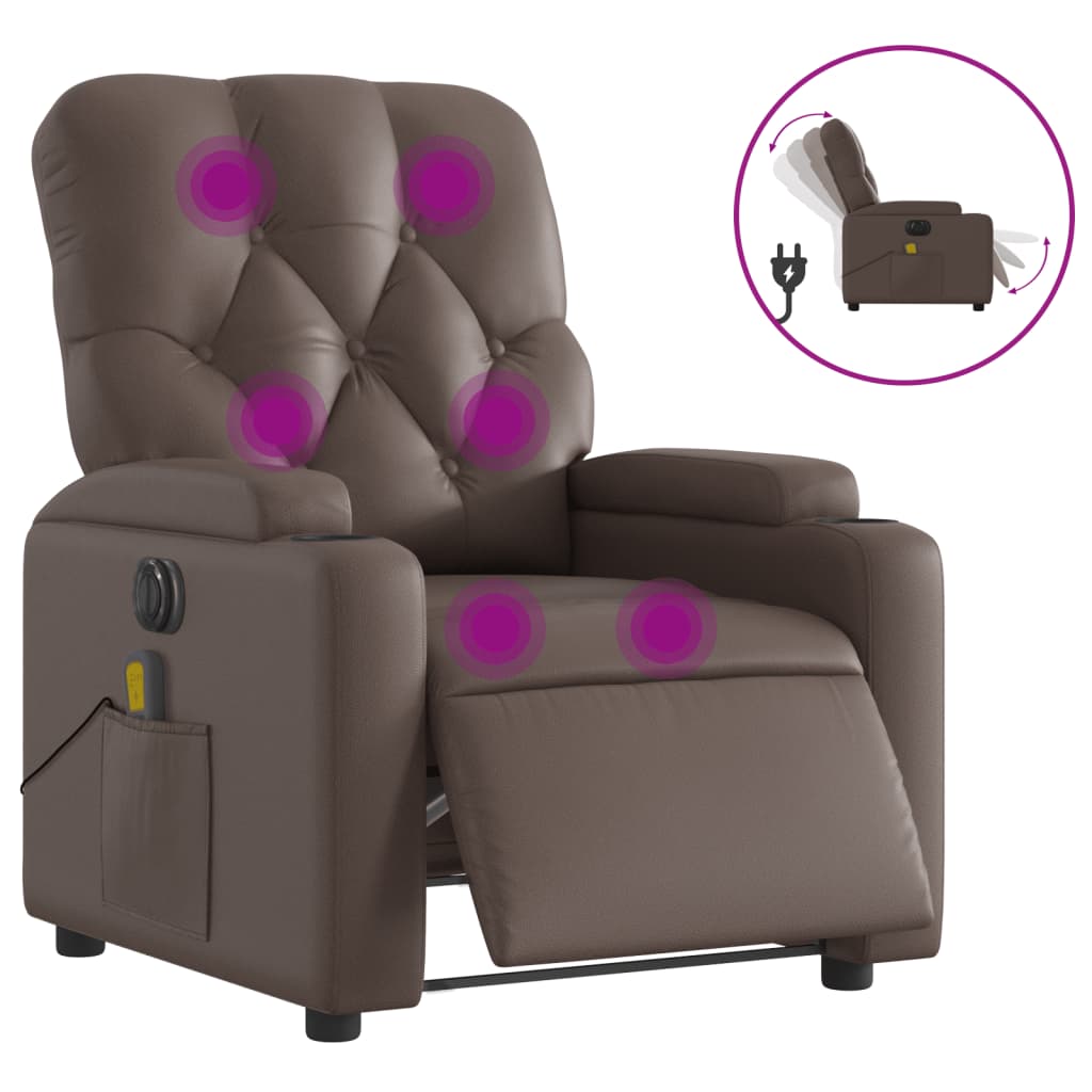 Fauteuil de massage inclinable électrique marron similicuir Fauteuils vidaXL   