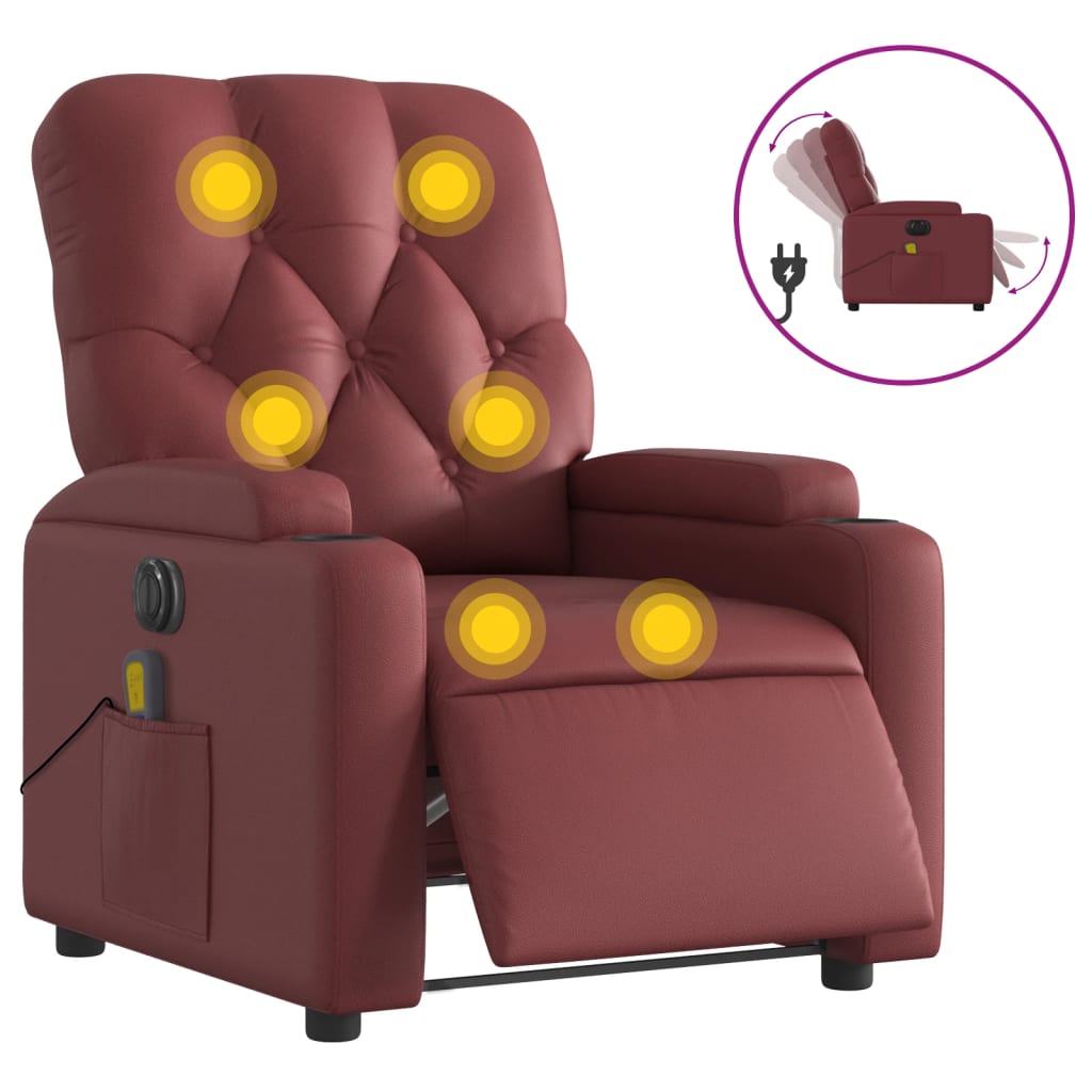 Fauteuil de massage inclinable électrique rouge bordeaux Fauteuils vidaXL   