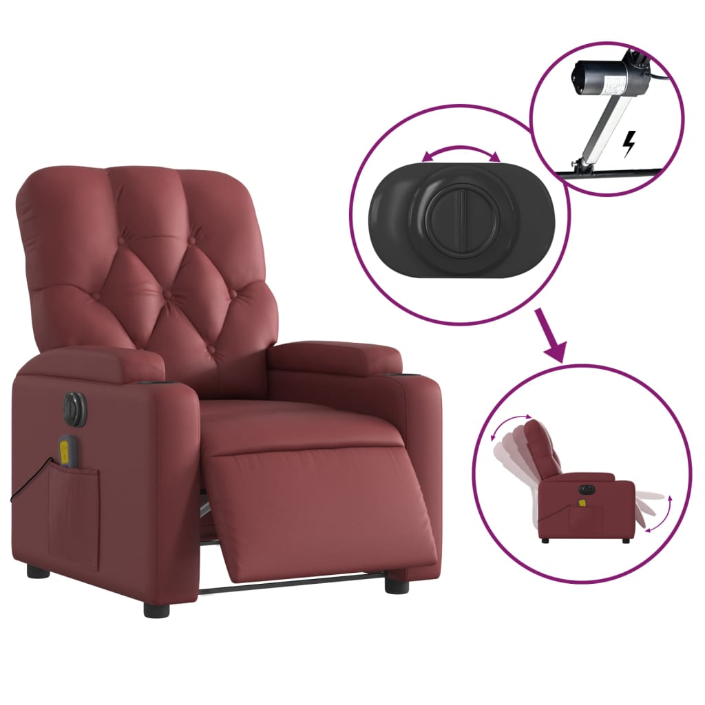 Fauteuil de massage inclinable électrique rouge bordeaux Fauteuils vidaXL   