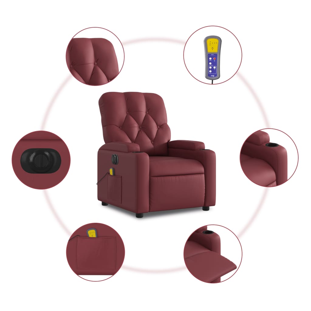 Fauteuil de massage inclinable électrique rouge bordeaux Fauteuils vidaXL   